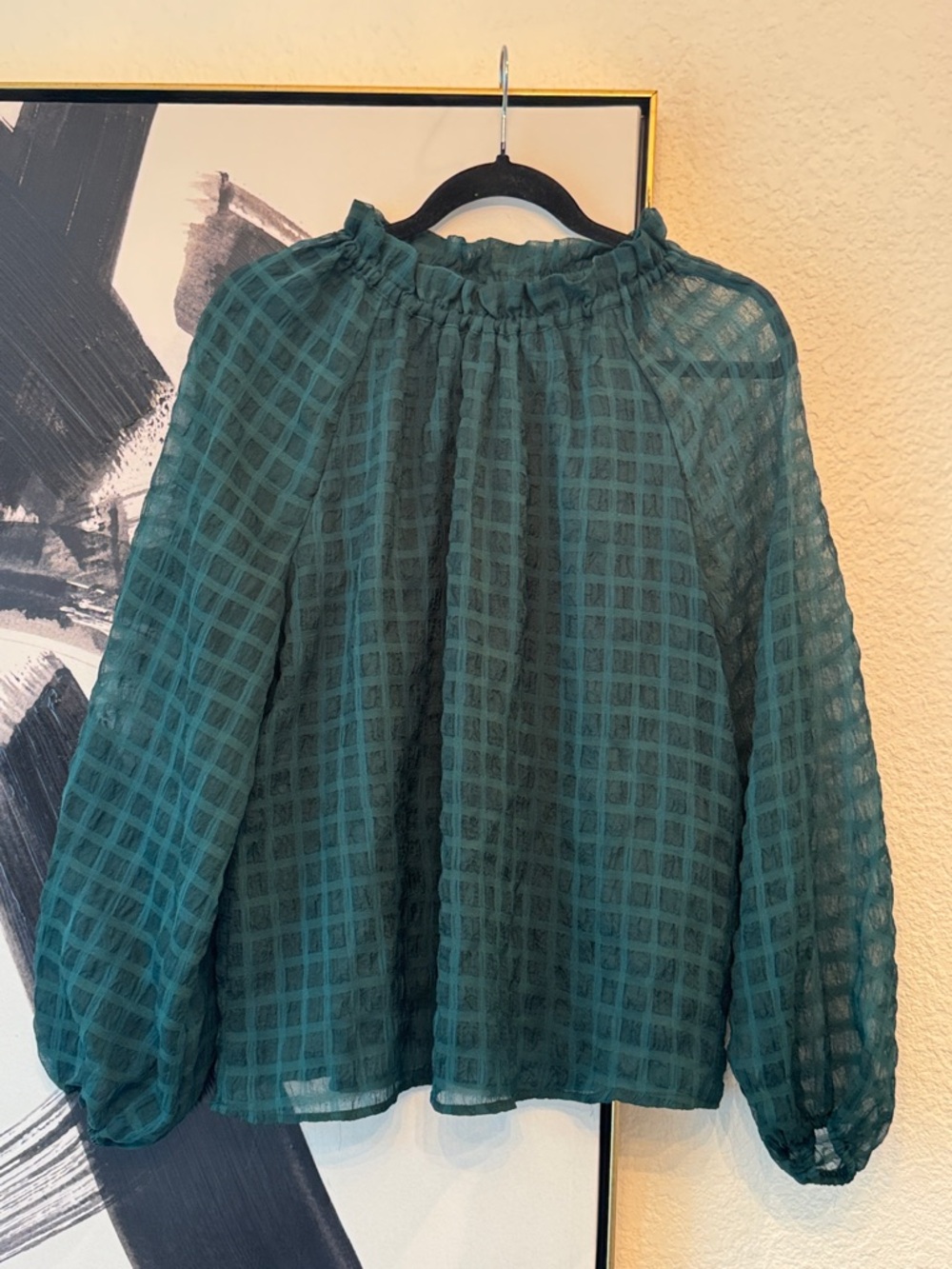 Alice Blue sheet sleeve Ruffle Neck Blouse Size Large i5